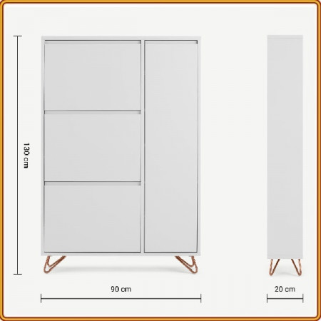 Marcell - White : Tủ giày 3 Hộc Lật + 01 Cánh Cửa Mở